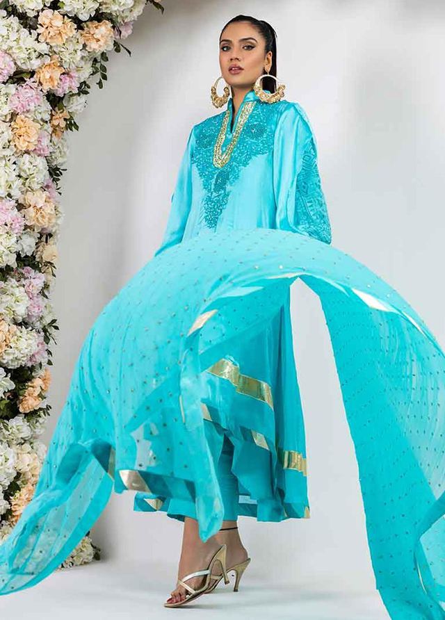 Jooray Kapray Pret Luxury Chiffon 3 Piece Suit JK23L Blue Rose