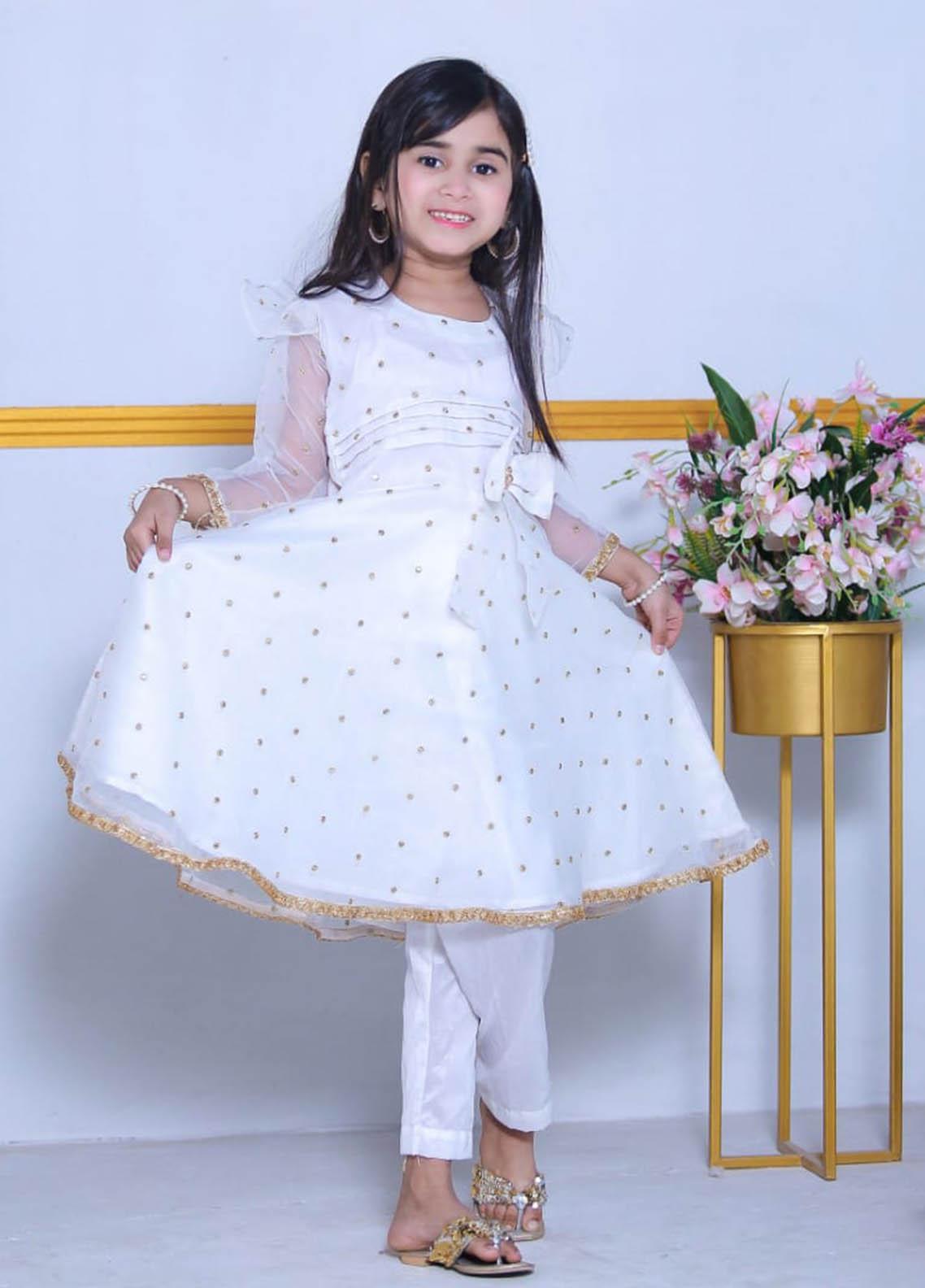 Konain Couture Tissue Pret Frock for Girls -  KN-06 WH Fancy Frock