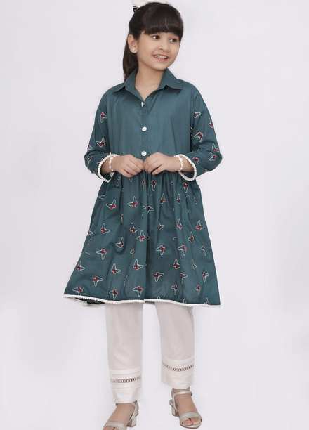 Luxeurs Cotton Pret 2 Piece Suit for Girls -  LX23KP Butterfly Kids Dress