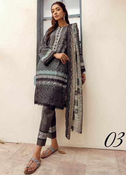 Mahees By Riaz Arts Embroidered Lawn Suits Unstitched 3 Piece RA23-M8 D-3 - Summer Collection