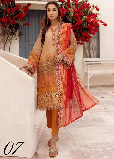 Mahees By Riaz Arts Embroidered Lawn Suits Unstitched 3 Piece RA23-M8 D-7 - Summer Collection