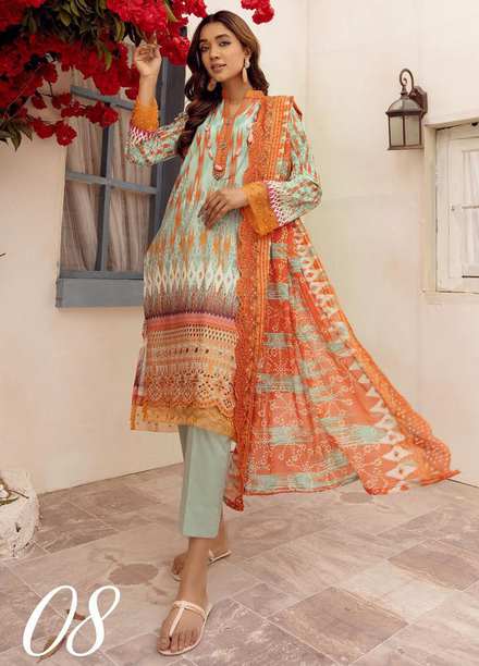 Mahees By Riaz Arts Embroidered Lawn Suits Unstitched 3 Piece RA23-M8 D-8 - Summer Collection