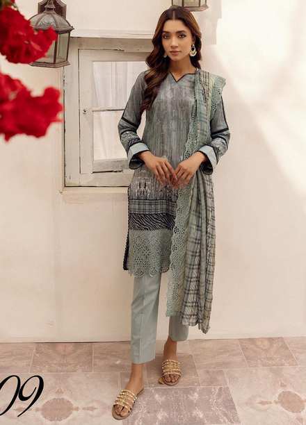 Mahees By Riaz Arts Embroidered Lawn Suits Unstitched 3 Piece RA23-M8 D-9 - Summer Collection