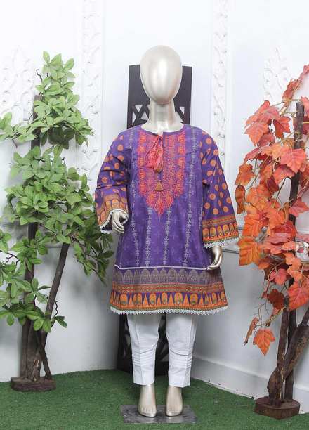 Mahrooh Lawn Embroidered Kurti for Girls -  PRK-007 Purple