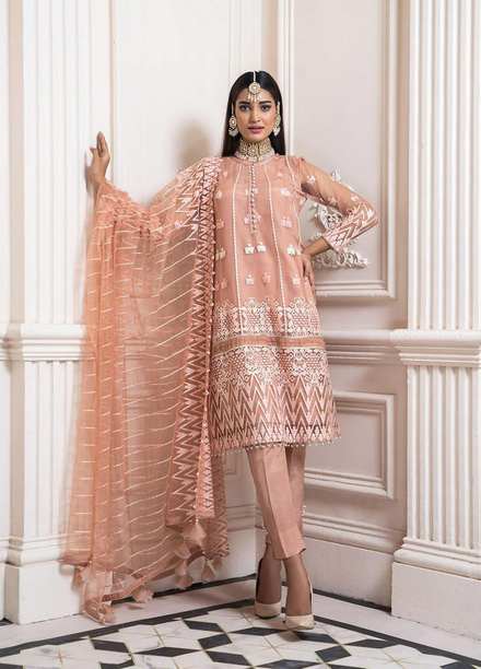 Maleena Embroidered Net Suits Unstitched 3 Piece MLN22DH Basil - Luxury Collection