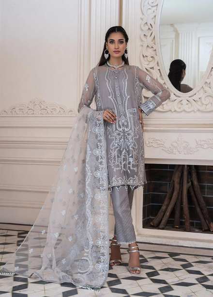 Maleena Embroidered Chiffon Suits Unstitched 3 Piece MLN22DH Freesia - Luxury Collection
