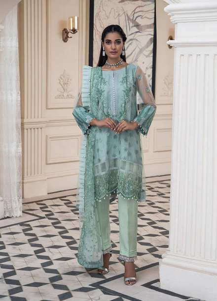 Maleena Embroidered Net Suits Unstitched 3 Piece MLN22DH Dusty Miller  - Luxury Collection