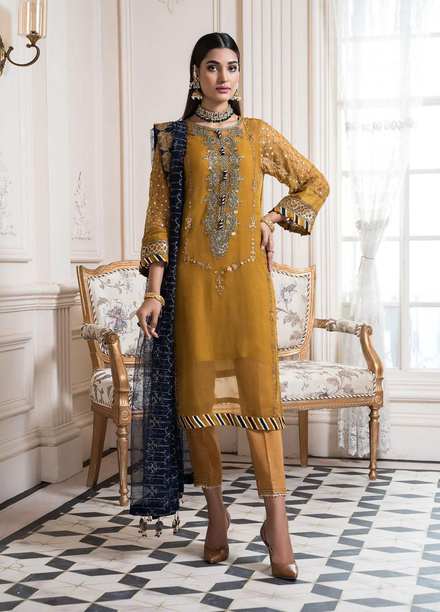 Maleena Embroidered Chiffon Suits Unstitched 3 Piece MLN22DH Pansy - Luxury Collection