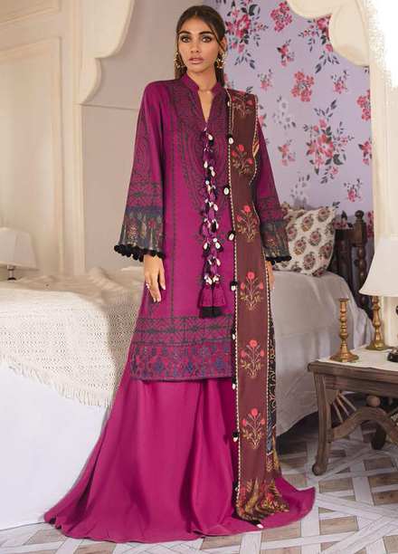 Manzil by Cross Stitch Embroidered Khaddar Suits Unstitched 3 Piece CS21KL D-07 MAUVE IRIS - Winter Collection