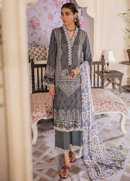 Manzil by Cross Stitch Embroidered Linen Suits Unstitched 3 Piece CS21KL D-08 IMPERIAL IVOR - Winter Collection