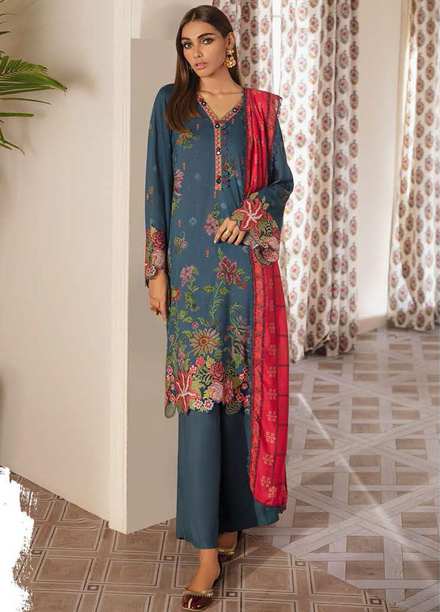 Manzil by Cross Stitch Embroidered Linen Suits Unstitched 3 Piece CS21KL D-09 MOROCCAN TAPESTRY - Winter Collection