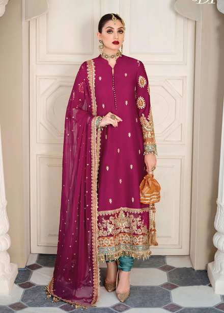 Sateen By Maria B Embroidered Cotton Satin Suits Unstitched 3 Piece MB23S D1 - Luxury Collection