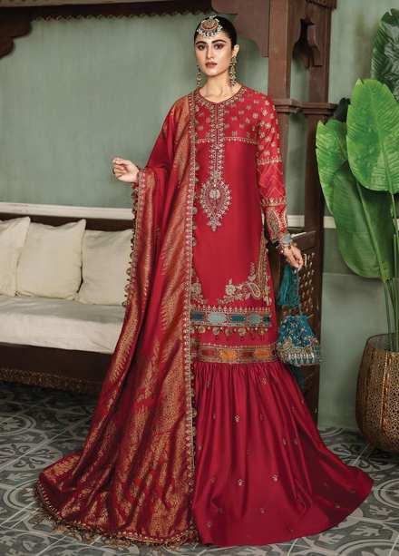 Sateen By Maria B Embroidered Cotton Satin Suits Unstitched 3 Piece MB23S D2 - Luxury Collection