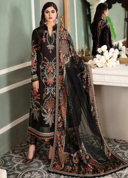 Sateen By Maria B Embroidered Cotton Satin Suits Unstitched 3 Piece MB23S D5 - Luxury Collection