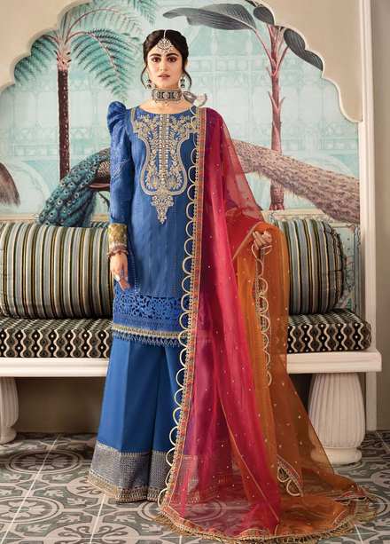 Sateen By Maria B Embroidered Cotton Satin Suits Unstitched 3 Piece MB23S D8 - Luxury Collection