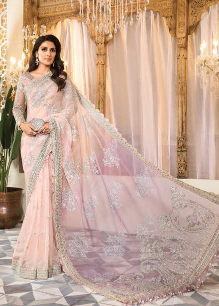 Mbroidered By Maria B Embroidered Zari Net  Unstitched Saree MB22M D4 - Luxury Collection