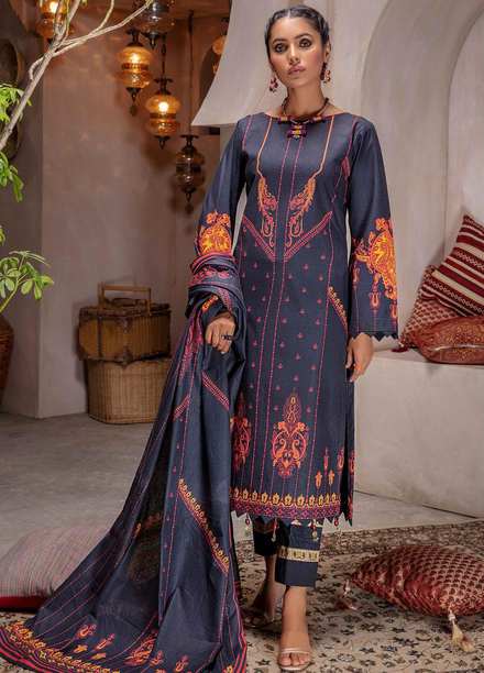 Meeral Printed Khaddar Suits Unstitched 3 Piece MRL21K MBK-10 - Winter Collection