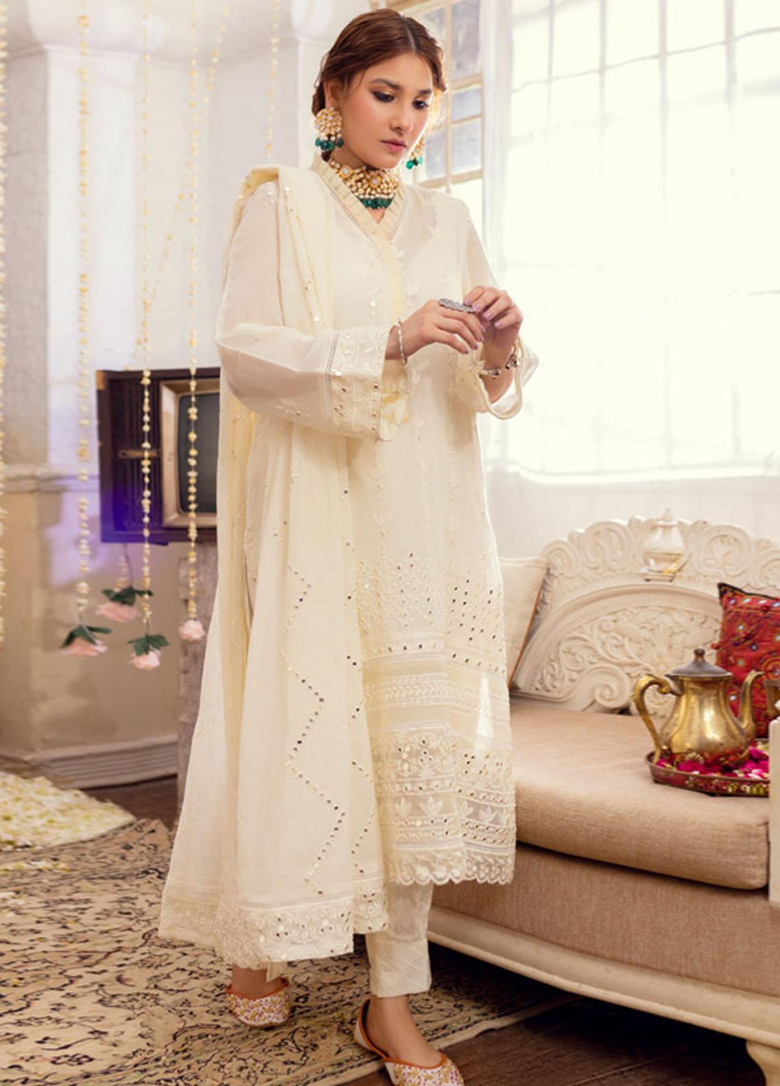 Sera From Nizka By Nida Rehan RTW Embroidered Khaddi Net 3 Piece Suit Ivora - Festive Collection