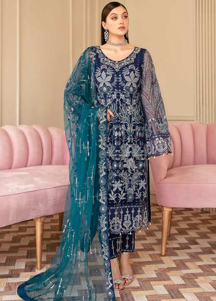 Minhal by Ramsha Embroidered Net Suits Unstitched 3 Piece RSH22-M6 M-601 - Luxury Collection