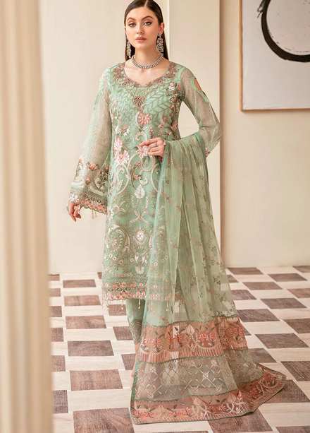 Minhal by Ramsha Embroidered Organza Suits Unstitched 3 Piece RSH22-M6 M-604 - Luxury Collection