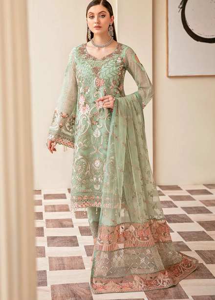 Minhal by Ramsha Embroidered Organza Suits Unstitched 3 Piece RSH22-M6 M-604 - Luxury Collection