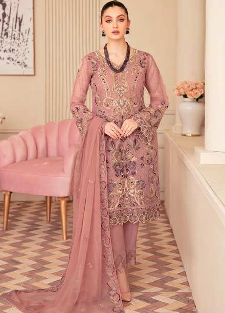 Minhal by Ramsha Embroidered Organza Suits Unstitched 3 Piece RSH22-M6 M-605 - Luxury Collection