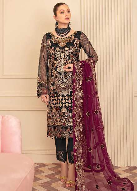 Minhal by Ramsha Embroidered Organza Suits Unstitched 3 Piece RSH22-M6 M-606 - Luxury Collection