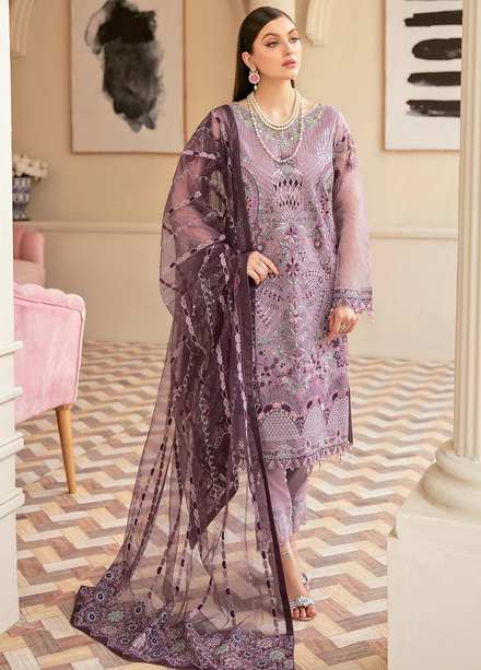 Minhal by Ramsha Embroidered Organza Suits Unstitched 3 Piece RSH22-M6 M-607 - Luxury Collection