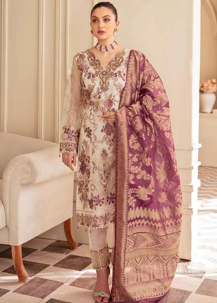 Minhal by Ramsha Embroidered Organza Suits Unstitched 3 Piece RSH22-M6 M-608 - Luxury Collection