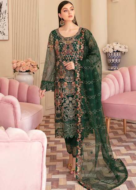 Minhal by Ramsha Embroidered Net Suits Unstitched 3 Piece RSH22-M6 M-609 - Luxury Collection