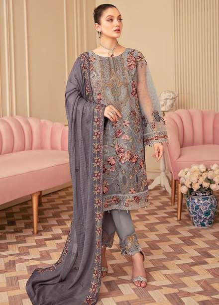 Minhal by Ramsha Embroidered Organza Suits Unstitched 3 Piece RSH22-M6 M-610 - Luxury Collection