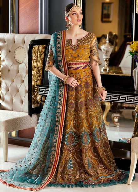 Mirha by Emaan Adeel Net Embroidered Suits Unstitched 3 Piece EA22M MH-06 - Wedding Collection