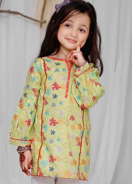 Modest Lawn Casual Pret Girls Kurtis -  Green Rose 4825-Green