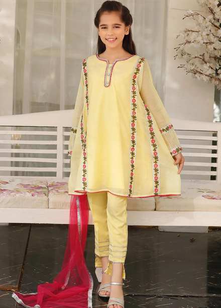 Modest Cotton Pret 3 Piece Suit for Girls -  Ziva 6255-Lemon