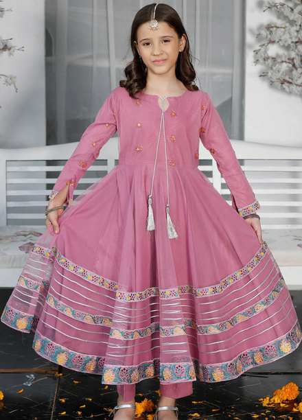 Modest Net Pret 3 Piece Suit for Girls -  Gulabi 6285-Tea Pink