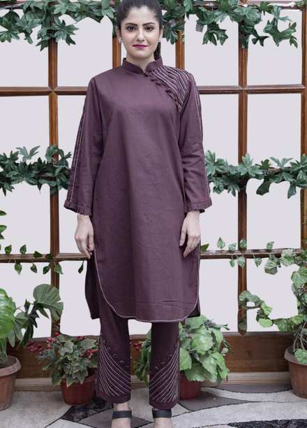 Modest Pret  Cotton 2 Piece Mahtaab W45-Brown