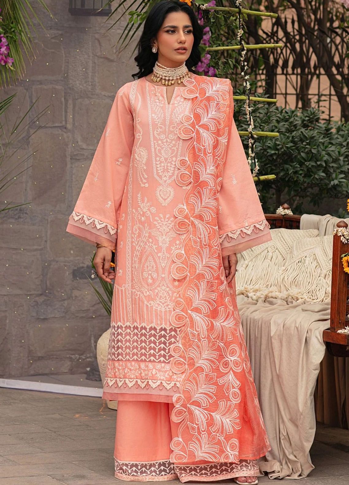 Mohagni Embroidered Organza Suits Unstitched 3 Piece MGP-15 - Festive Collection