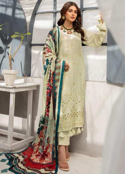 Muskaan by Riaz Arts Embroidered Leather Peach Suits Unstitched 3 Piece RA21MK D-01 - Winter Collection