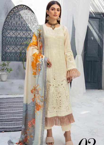 Muskaan by Riaz Arts Embroidered Leather Peach Suits Unstitched 3 Piece RA21MK D-02 - Winter Collection