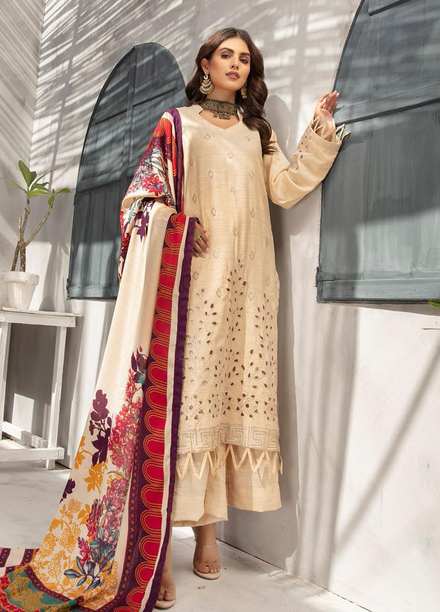 Muskaan by Riaz Arts Embroidered Leather Peach Suits Unstitched 3 Piece RA21MK D-03 - Winter Collection