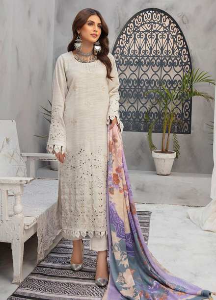 Muskaan by Riaz Arts Embroidered Leather Peach Suits Unstitched 3 Piece RA21MK D-05 - Winter Collection