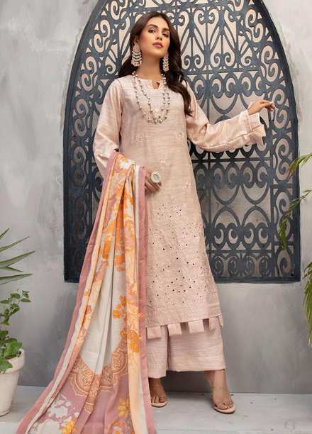 Muskaan by Riaz Arts Embroidered Leather Peach Suits Unstitched 3 Piece RA21MK D-06 - Winter Collection