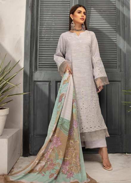 Muskaan by Riaz Arts Embroidered Leather Peach Suits Unstitched 3 Piece RA21MK D-07 - Winter Collection