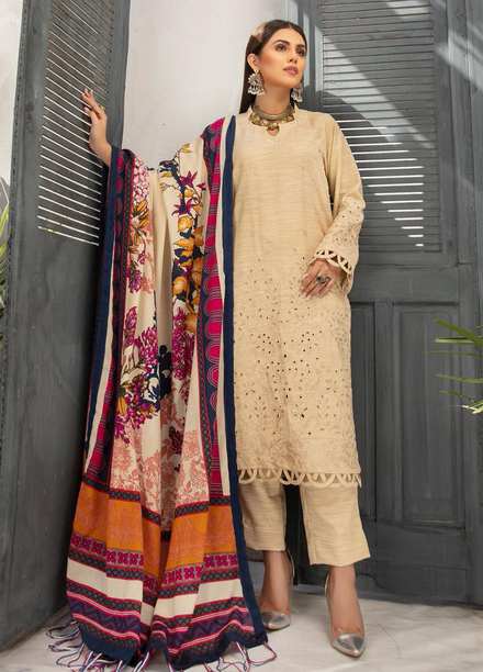 Muskaan by Riaz Arts Embroidered Leather Peach Suits Unstitched 3 Piece RA21MK D-08 - Winter Collection