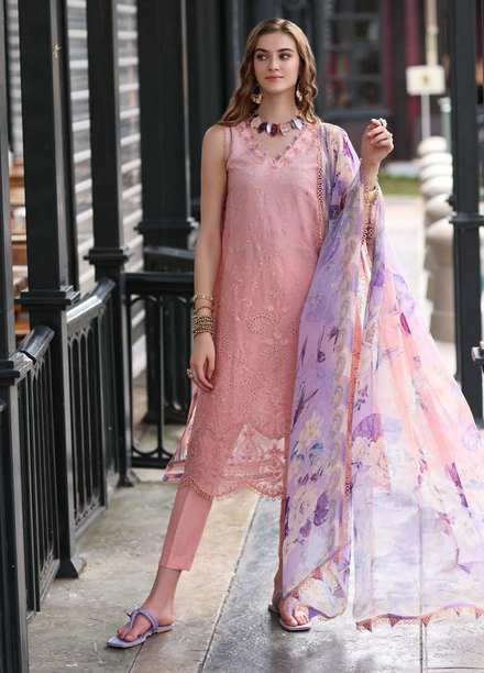 Noor by Saadia Asad Embroidered Lawn Suits Unstitched 3 Piece NSA23P D1-B - Luxury Collection