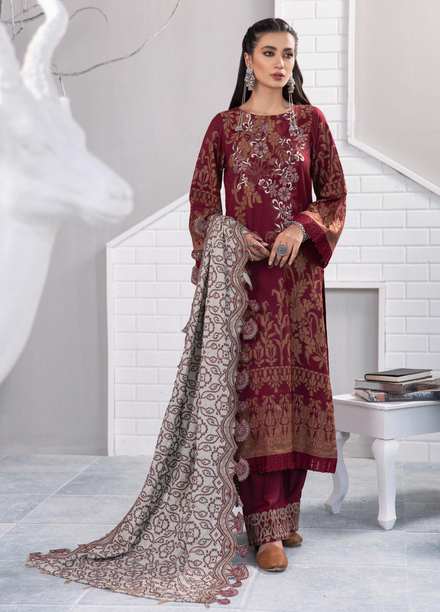 Nureh Embroidered Jacquard Leather Peach Suits Unstitched 3 Piece NU21JL J-02 - Winter Collection