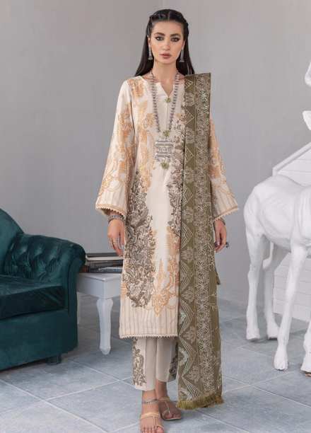 Nureh Embroidered Jacquard Leather Peach Suits Unstitched 3 Piece NU21JL J-03 - Winter Collection