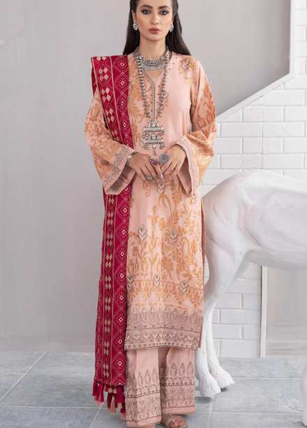 Nureh Embroidered Jacquard Leather Peach Suits Unstitched 3 Piece NU21JL J-05 - Winter Collection