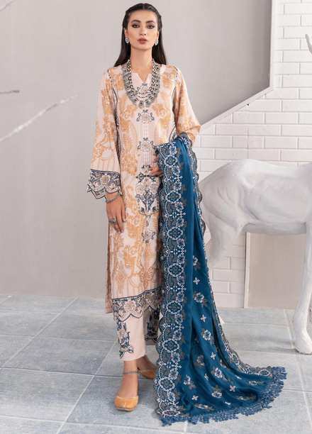 Nureh Embroidered Jacquard Leather Peach Suits Unstitched 3 Piece NU21JL J-07 - Winter Collection