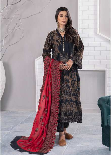 Nureh Embroidered Jacquard Leather Peach Suits Unstitched 3 Piece NU21JL J-08 - Winter Collection